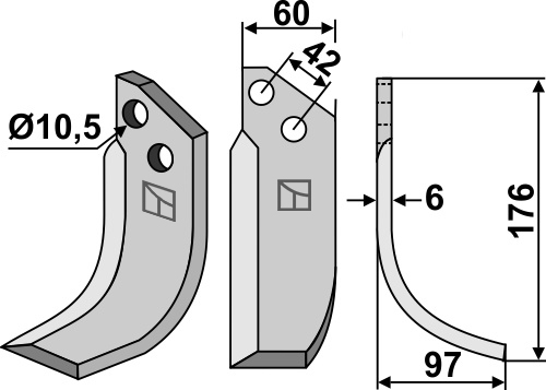 Fräsmesser 176x60mm, rechts, passend für Valpadana