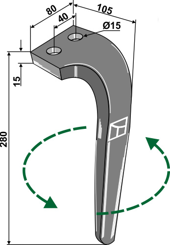 Kreiseleggenzinken links 280 mm x 80 mm, passend für Rabe