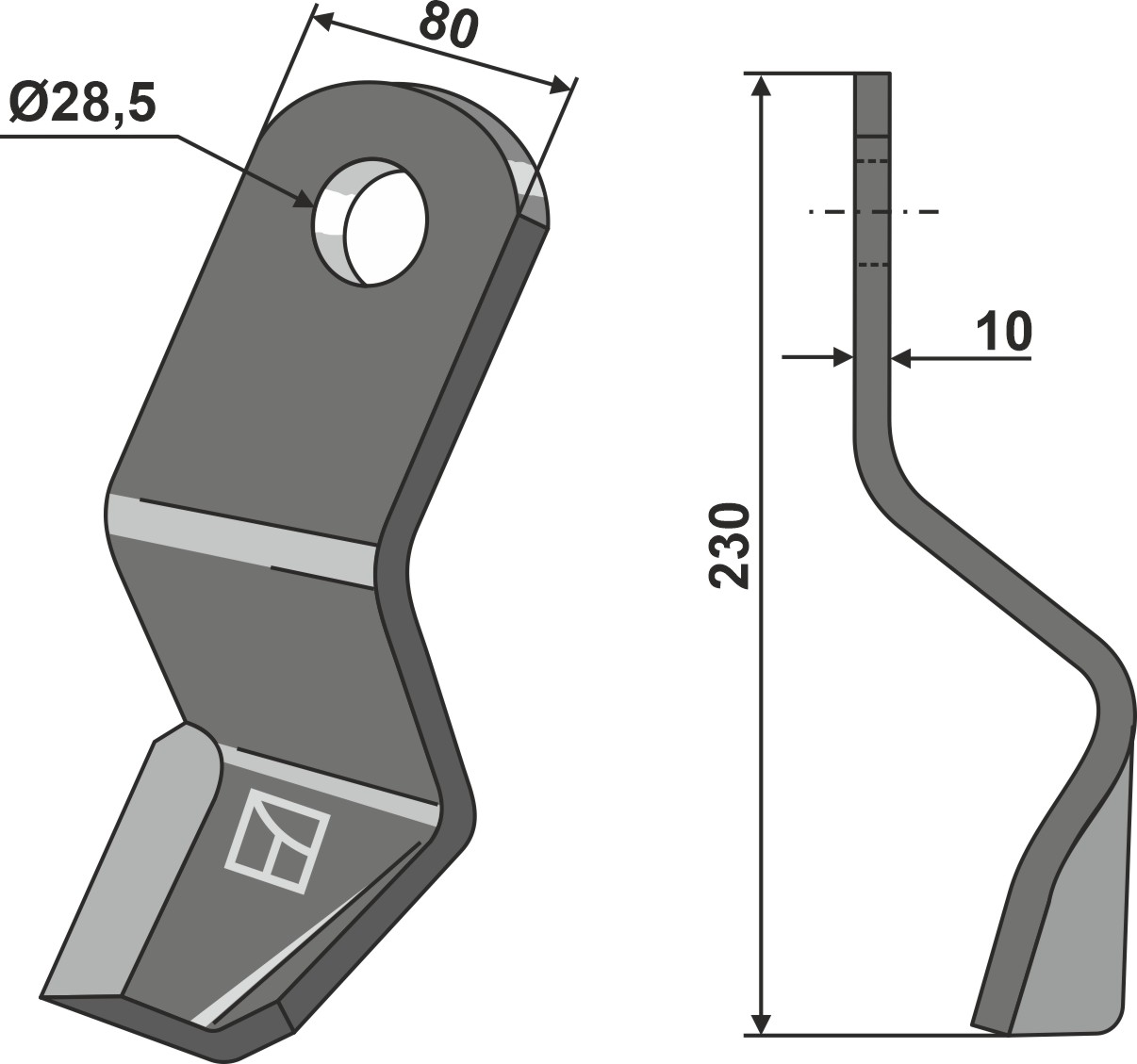 Messer 230x80 mm - rechte Ausführung, passend für Sauerburger
