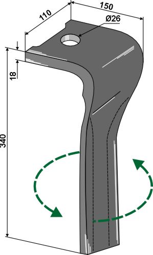 Kreiseleggenzinken, links 340 mm x 110 mm, passend für Landsberg und Pöttinger
