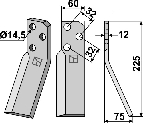 Rotorzinken 225x60mm, rechts, passend für RenterL.M.T.