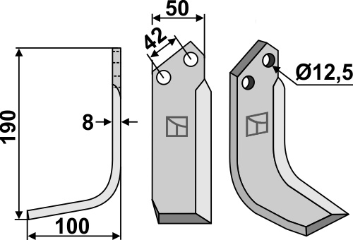 Fräsmesser 190x50mm, links, passend für NibbiBruno
