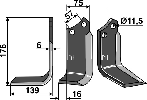 Fräsmesser 176x75mm, links, passend für Agric