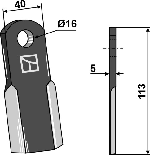 Gerades Messer 113x40 mm, passend für agricom