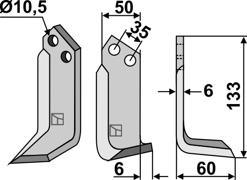 Fräsmesser 133x50mm, rechts, passend für Breviglieri/Breviagri, M.E.A.A.T. und mehr