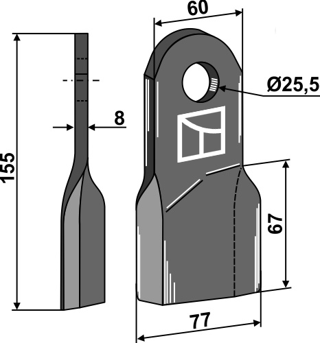 Schlegelmesser 155x60 mm, rechts, passend für Röll