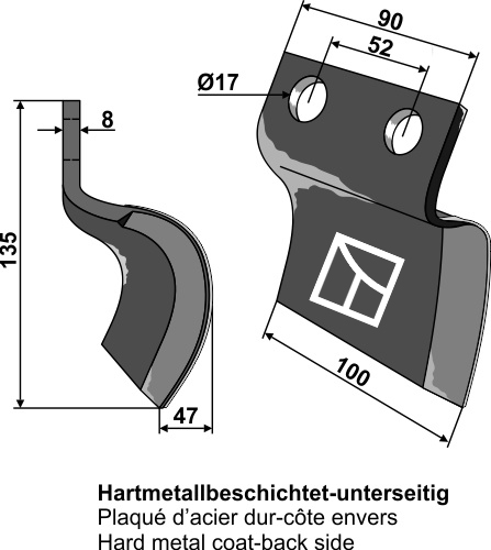 Messer für Grabenfräse - rechts, passend für Davis und Zibo