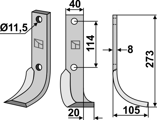 Fräsmesser 273x40mm, rechts, passend für Howard