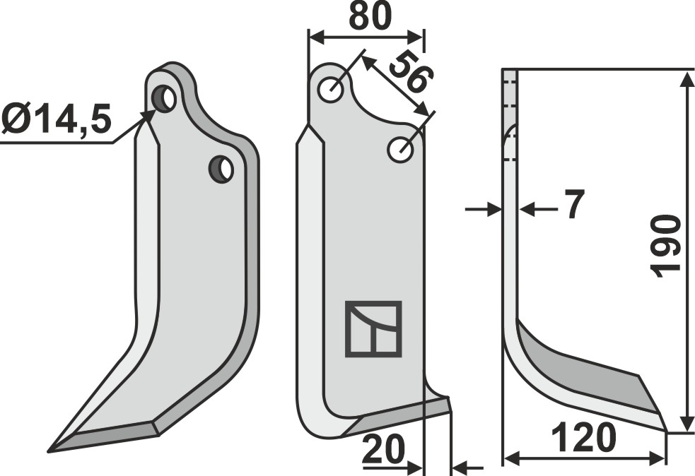 Fräsmesser 190x80mm, rechts, passend für Ortolan