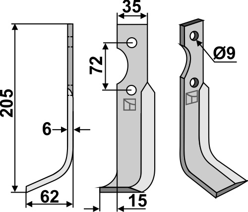 Fräsmesser 205x35mm, links, passend für Casorzo