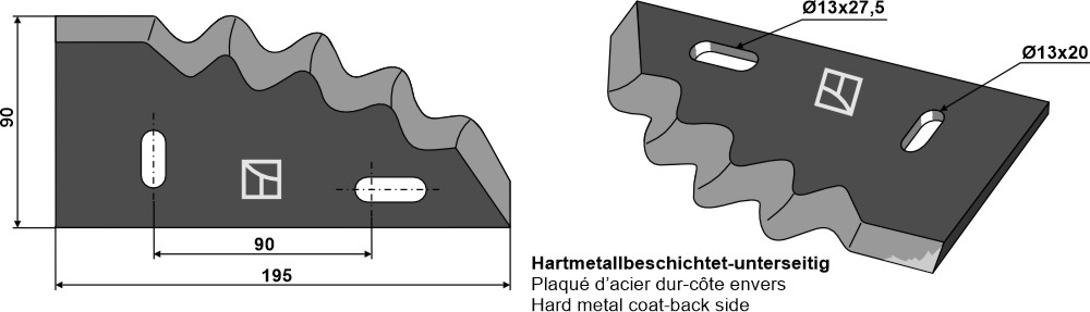 Messer für Futtermischwagen - Hartmetallbeschichtet, links, passend für Himel und Peecon