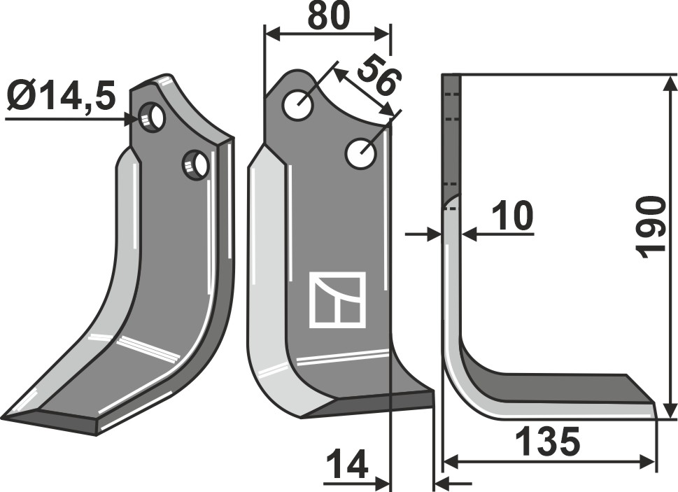 Fräsmesser 190x80mm, rechts, passend für Muratori