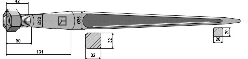 Zinken für Frontlader 610 mm, passend für Baas-Trima und Kverneland