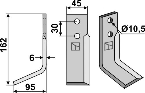 Fräsmesser 162x45mm, links, passend für M.A.B.Bocchini