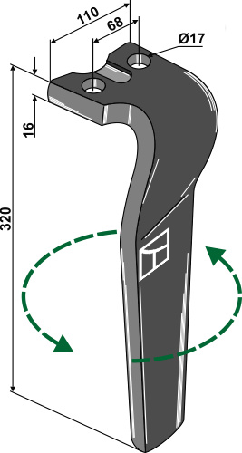 Kreiseleggenzinken links 320 mm x 110 mm, passend für Kuhn