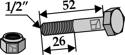 Schraube mit Sicherungsmutter - 1/2''UNF, passend für Taarup