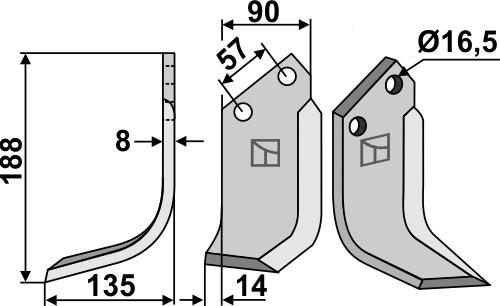 Fräsmesser 188x90mm, links, passend für Kuhn
