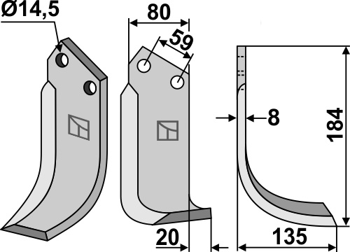 Fräsmesser 184x80mm, rechts, passend für Sicma(Miglianico) und Tortella