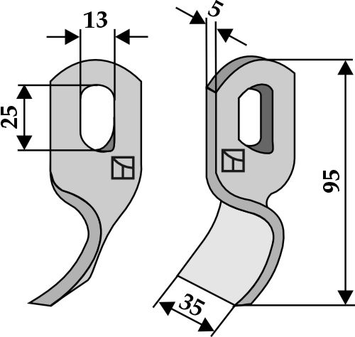 Gedrehtes Messer 95x35 mm, passend für Turner, Agria und mehr