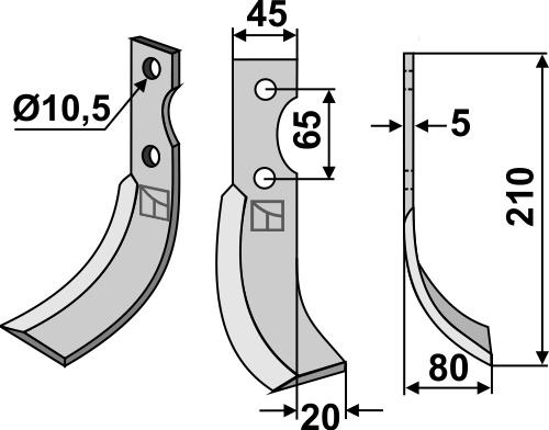 Fräsmesser 210x45mm, rechts, passend für Roteco