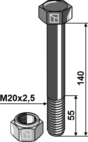 Sechskantschraube M20x2,5x140 mit Sicherungsmutter, passend für Perfect und Tünnißen & Stocks