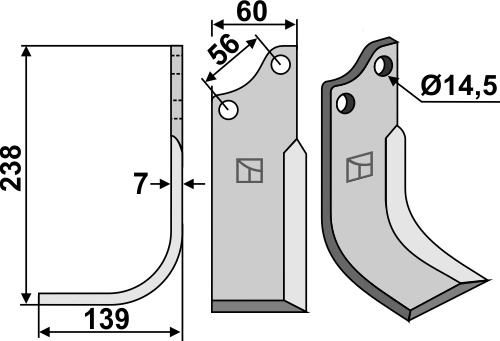 Fräsmesser 238x60mm, links, passend für Baroni