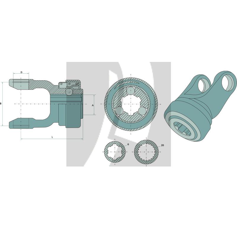 ROTARO Aufsteckgabel R60 1 3/8" 6 Zähne 118