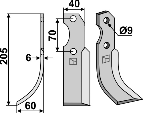 Fräsmesser 205x40mm, links, passend für Brumital-Agris