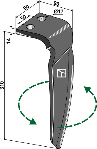 Kreiseleggenzinken links 310 mm x 90 mm, passend für Vigolo