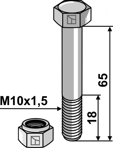 Schraube mit Sicherungsmutter - M10 - 10.9, passend für Fischer