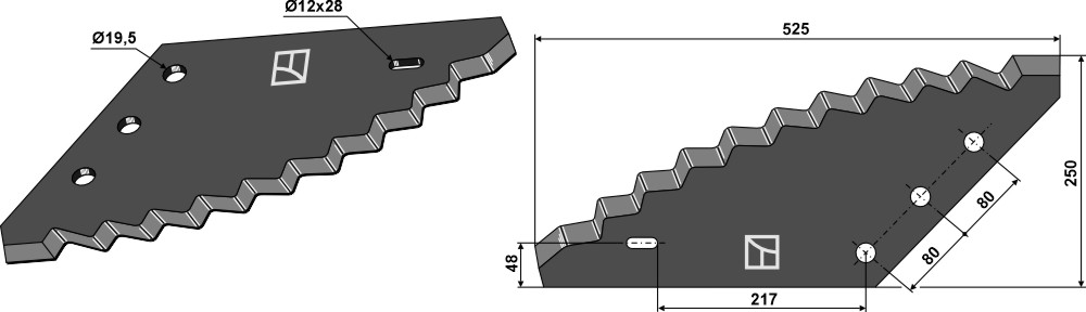 Messer für Futtermischwagen, rechts - Hartmetallbeschichtet, passend für Walker, Storti und mehr