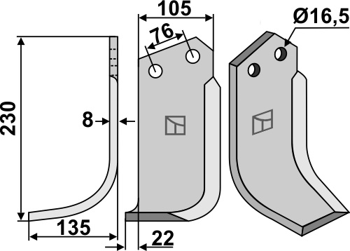 Fräsmesser 230x105mm, links, passend für Kuhn