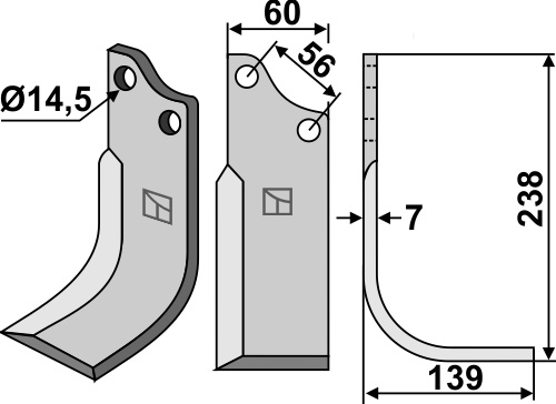 Fräsmesser 238x60mm, rechts, passend für Baroni