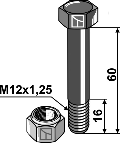 Sechskantschraube M12x1,25x60 mit Sicherungsmutter, passend für Perfect