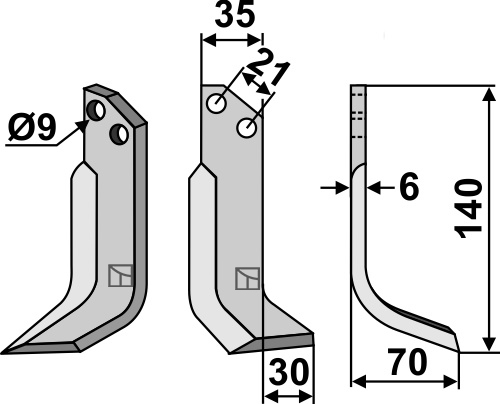 Fräsmesser 140x35mm, rechts, passend für Grillo