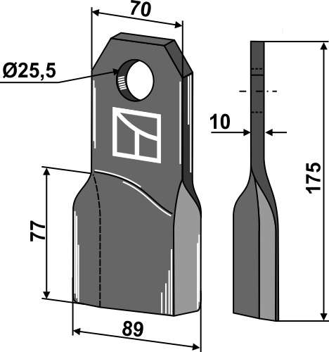 Mulchmesser 175x70 mm, linke Ausführung, passend für Fehrenbach