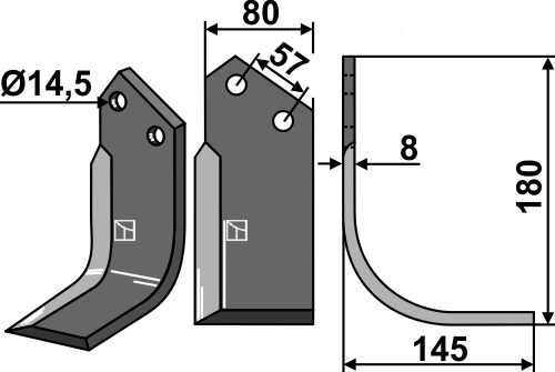 Fräsmesser 180x80mm, rechts, passend für Breviglieri/Breviagri
