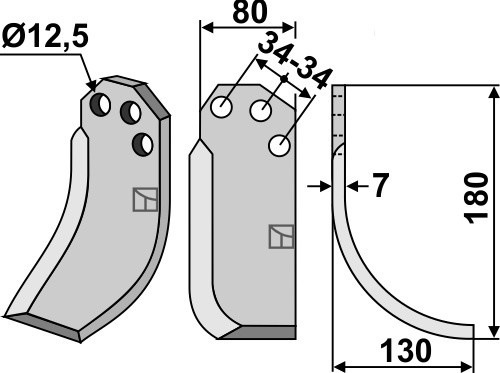 Fräsmesser 180x80mm, rechts, passend für Agritalia und CarraroS.p.A.