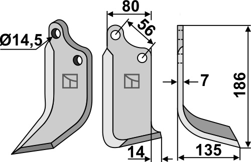 Fräsmesser 186x80mm, rechts, passend für Maschio/Gaspardo