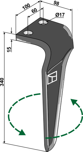 Kreiseleggenzinken, links 340 mm x 100 mm, passend für Maschio und Gaspardo