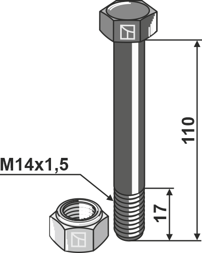 Sechskantschraube M14x1,5x110 mit Sicherungsmutter, passend für GreenTec