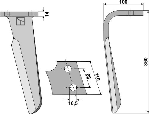Kreiseleggenzinken, links 360 mm x 110 mm, passend für Kuhn