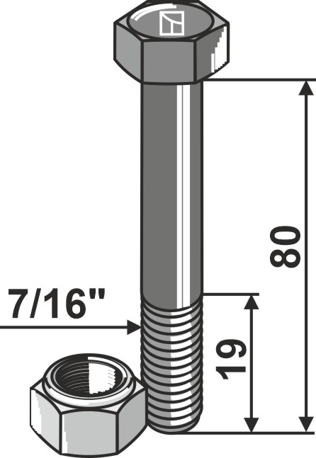 Schraube mit Sicherungsmutter - 7/16''UNF, passend für Agrotec