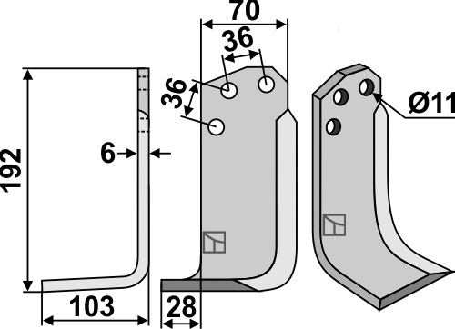 Fräsmesser 192x70mm, links, passend für Agria