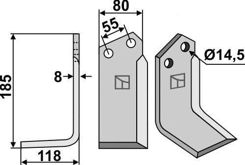 Fräsmesser 185x80mm, links, passend für Sicma(Miglianico)