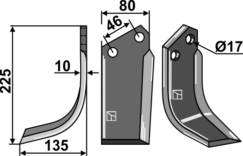 Fräsmesser 225x80mm, links, passend für Reekie
