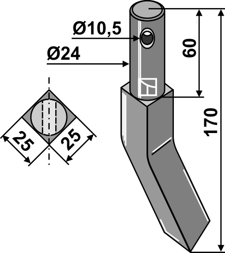 Rotorzinken 170mm, rechts, passend für Falc und Rau