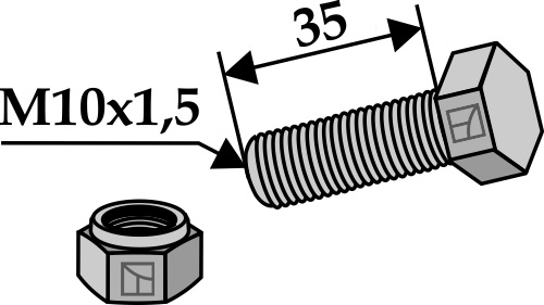 Sechskantschraube M10x1,5x35 mit Sicherungsmutter, passend für Gyro, Pöttinger und mehr