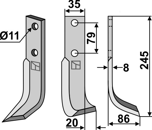 Fräsmesser 245x35mm, rechts, passend für Pasquali