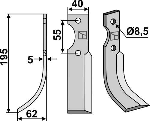 Fräsmesser 195x40mm, links, passend für M.A.B.Bocchini